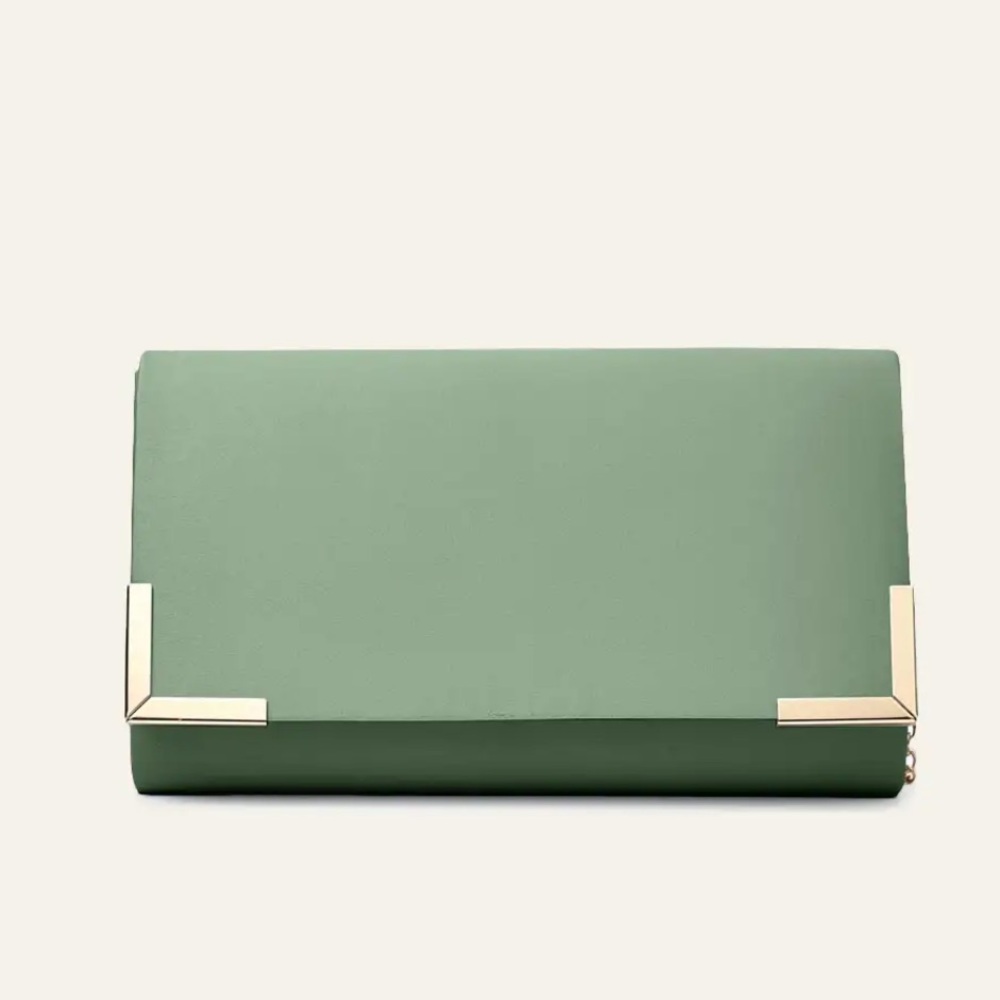 Elegant Green Satin Envelope Clutch